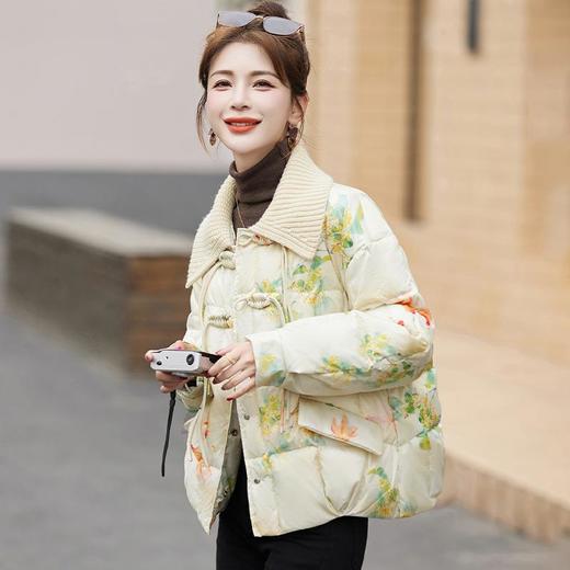 短版羽绒衣女冬2023新款时尚显瘦气质小个子中式国风印花外套 商品图1