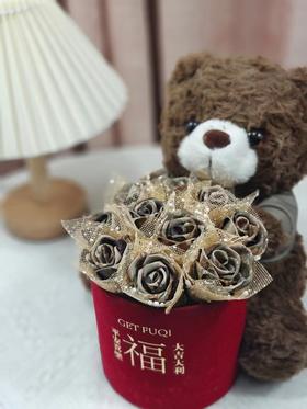 【体能熊抱抱桶花束10朵花】手工DIY牛津布10朵玫瑰花束十全十美军恋礼物情人节礼物（手工制作产品不支持退换货哦）类lb