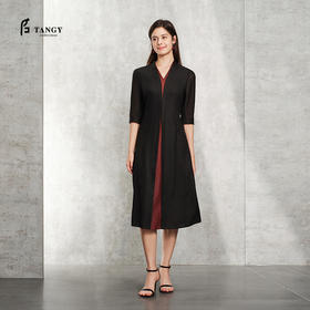 TANGY Collection天意精品2024春季新品莨绸香云纱修身七分袖中长款连衣裙 L241811