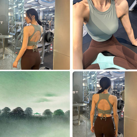 【裸感】中强度-露背抽绳一体式胸垫运动背心 商品图1