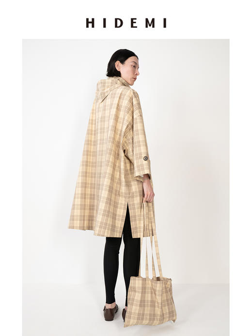 HIDEMI 卡其格纹廓形伞状长款风衣套装 商品图8