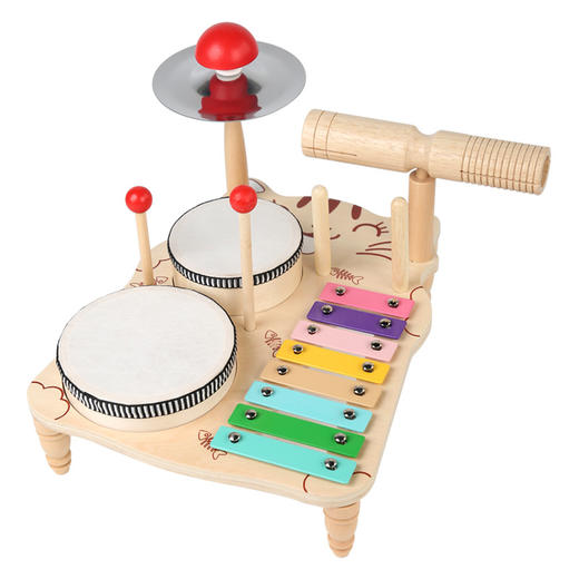 【敲出欢乐，乐感培养！】木制儿童音乐多功能音乐台，宝宝早教益智手眼协调多功能架子鼓玩具，多种功能于一身 花式学习锻炼节奏感让宝宝爱不释手！ 商品图8