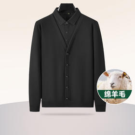 【绵羊毛】【假两件】【新款DDA】大依优型大码假两件长袖T恤衬衫领加肥加大肥佬休闲商务宽松透气上衣打底