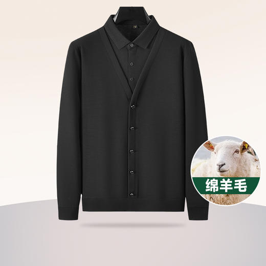 【绵羊毛】【假两件】【新款DDA】大依优型大码假两件长袖T恤衬衫领加肥加大肥佬休闲商务宽松透气上衣打底 商品图0