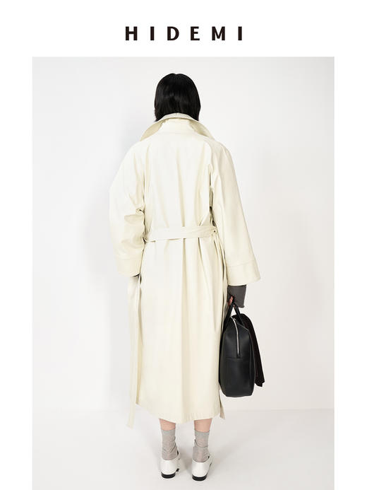 HIDEMI【佟丽娅同款】奶油米极简设计感大翻领斜纹廓形收腰长风衣 商品图9