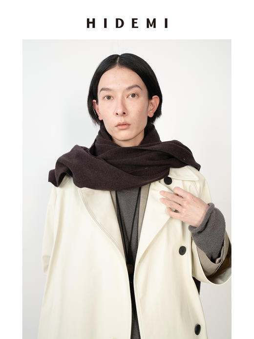 HIDEMI【佟丽娅同款】奶油米极简设计感大翻领斜纹廓形收腰长风衣 商品图5
