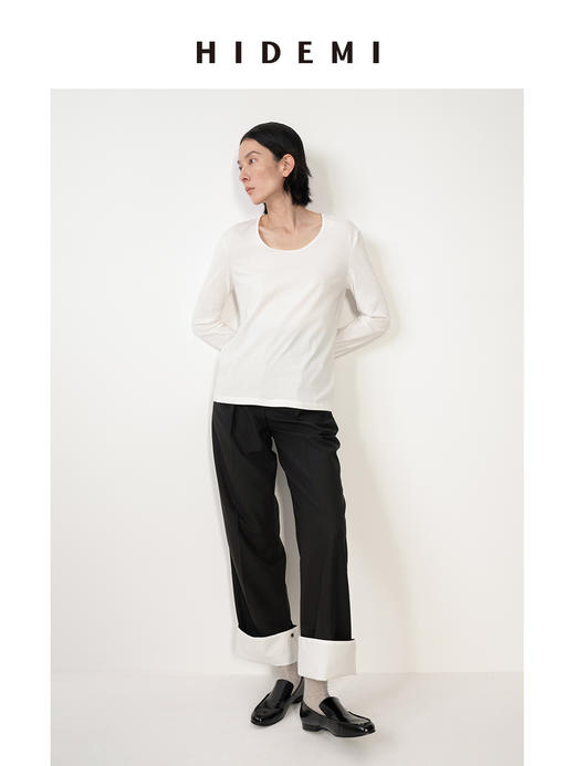 HIDEMI 云朵系极简大圆领柔软长袖T恤 商品图1