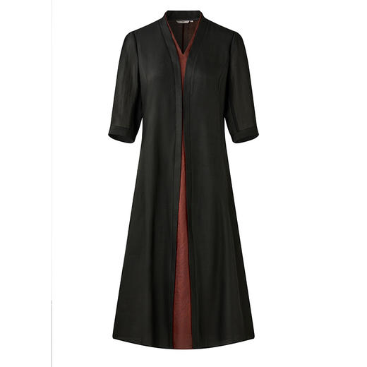 TANGY Collection天意精品2024春季新品莨绸香云纱修身七分袖中长款连衣裙 L241811 商品图4