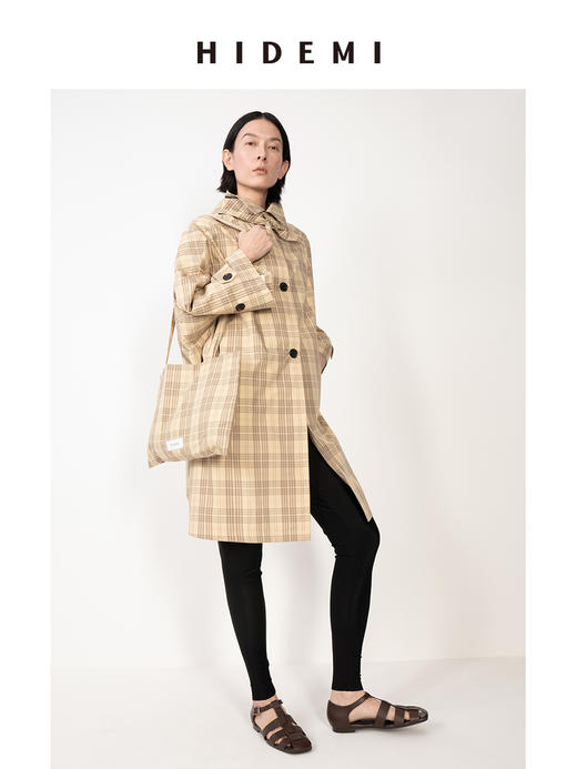 HIDEMI 卡其格纹廓形伞状长款风衣套装 商品图9