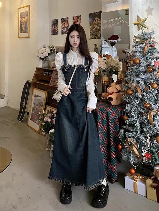 春秋季【大码法式牛仔背带裙女裙子】胖mm 吊带连衣裙 内搭长裙 显瘦套装 商品图2