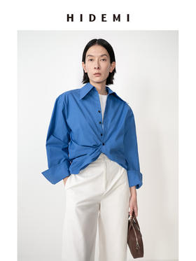 HIDEMI 极简设计感不对称扭结收腰短款衬衫