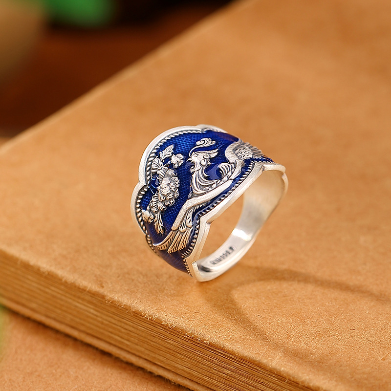 【莲花凤凰】S999银足银景泰蓝戒指【RP-JZ580052】