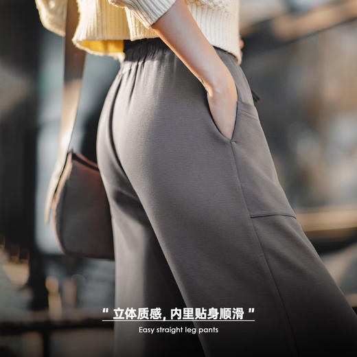 马登女装深灰色卫裤直筒垂感显瘦阔腿拖地腰绳弯刀裤加长版高个子 商品图2