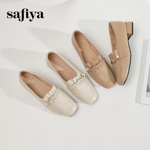 Safiya/索菲娅2024春季法式温柔风方头褶皱真皮浅口通勤单鞋 SF41112066 商品图2