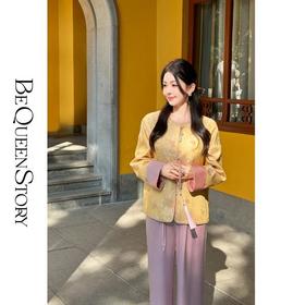 BeQueenStory【凤冠芳华】新中式蝴蝶花纹提花撞色国风上衣女外套