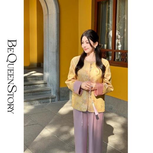 BeQueenStory【凤冠芳华】新中式蝴蝶花纹提花撞色国风上衣女外套 商品图0