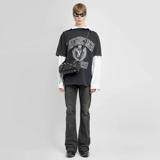 【二】BALENCIAGA 巴黎世家 男士棉质徽标印花圆领短袖T恤 黑色 739784 TOVK1 8190 商品图3