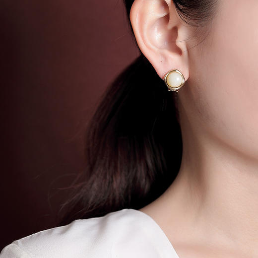 【顾恋轻尘】S925银镀金和田玉几何方形圆形耳饰【CW-ED03010】 商品图3