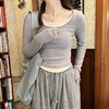 早春新款【粉色拼接假两件 长袖T恤女】纯欲风 撞色打底衫内搭 紧身上衣 商品缩略图6