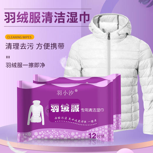 「拍1发3！拍2发10」羽小汐羽绒服清洁湿巾 居家日用去污免水洗无痕不伤衣便携小包12片清洁工具 商品图0