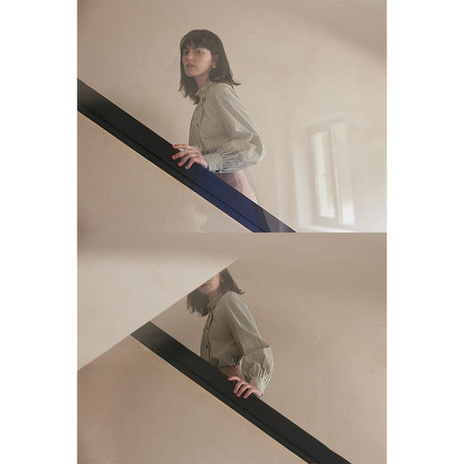 HeyDress法式花边领条纹衬衫女春秋宽松休闲侧门襟衬衣复古感上衣 商品图1