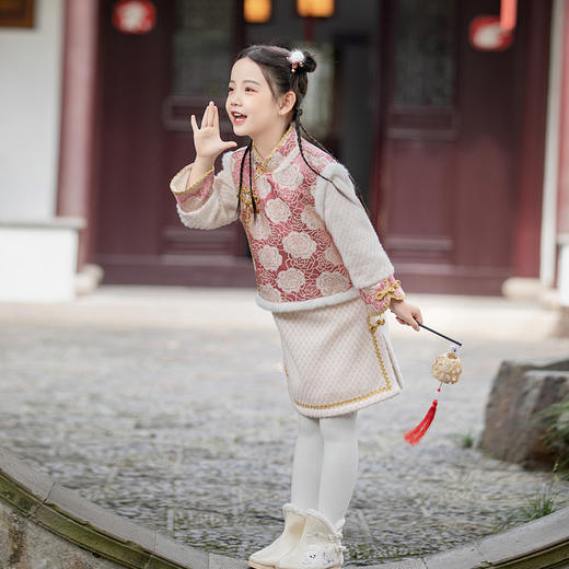 女童旗袍裙加厚汉服中国风，儿童过年唐装女孩拜年服宝宝新年装古风ZZ-DK002 商品图3