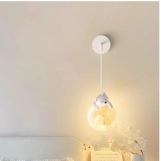 床头壁灯儿童房公仔小熊树脂月球灯北欧男孩房间卧室创意卡通灯 商品图6