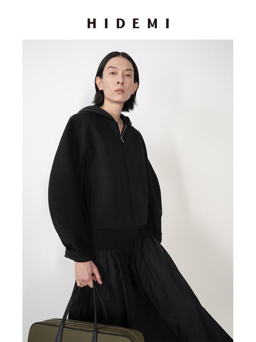 HIDEMI 休闲廓形空气感拉链开衫连帽短夹克/百褶半身裙 商品图10