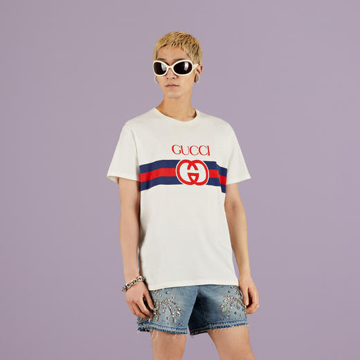 【一】GUCCI 古驰 男士互扣式双G棉质圆领短袖T恤 白色 548334 XJET1 9095 商品图1