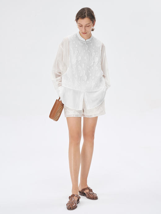 Self Who新中式套装女2023新款夏旗袍领轻奢高级感假两件上衣裤子 商品图2