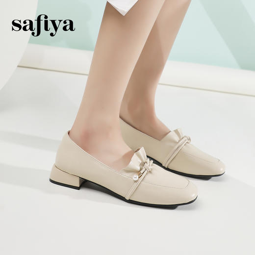 Safiya/索菲娅2024春季法式温柔风方头褶皱真皮浅口通勤单鞋 SF41112066 商品图9