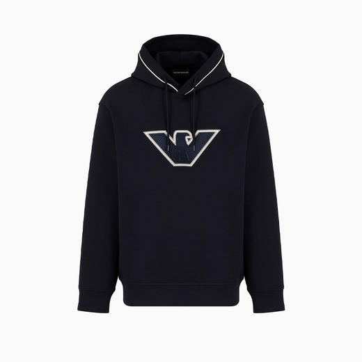 EMPORIO ARMANI 阿玛尼 男士带兜帽和压花徽标双面平纹针织运动卫衣 深蓝色 6R1ME5 1JHSZ 09Q5 商品图0