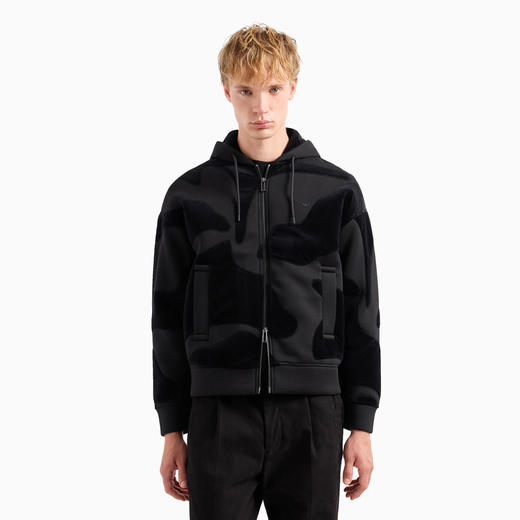 EMPORIO ARMANI 阿玛尼 男士超大号莫代尔拉链连帽运动外套 黑色 6R1MF9 1JUWZ 0999 商品图1