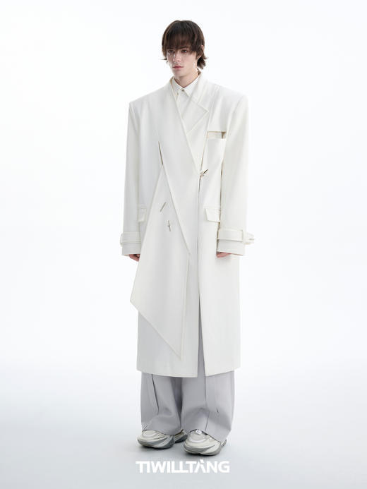 [主理人同款]TIWILLTANG启世录“嚣溯凝寂”交错镂空大衣男解构缎面中长款外套 商品图1