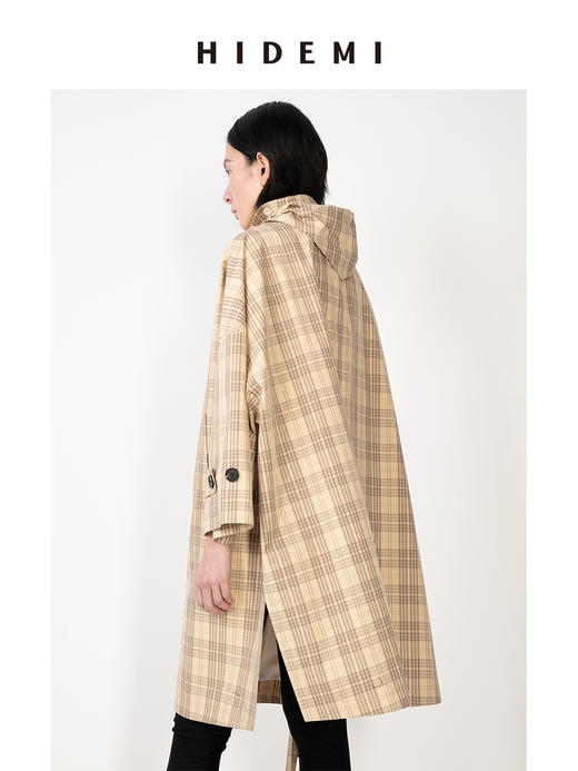 HIDEMI 卡其格纹廓形伞状长款风衣套装 商品图6