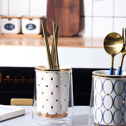 诺轩可圈轻奢可点陶瓷筷子沥水架蓝色筷笼筷子筒 商品图4