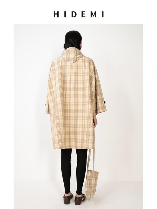 HIDEMI 卡其格纹廓形伞状长款风衣套装 商品图7