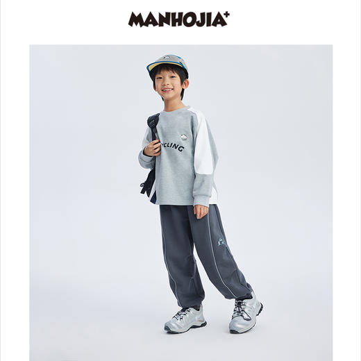 漫画家潮童装儿童拼色休闲运动骑行卫衣圆领套头上衣中大童2024春 商品图2