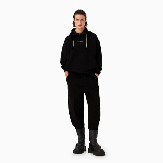 EMPORIO ARMANI 阿玛尼 男士超大号厚重交叉饰带平纹针织连帽运动卫衣 黑色 6R1ME6 1JWPZ 0999 商品图3