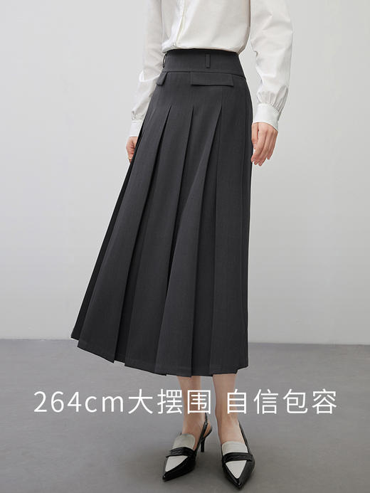 【1件75折，2件73折】熙世界复古文艺百褶半身裙2025秋季新款高腰显瘦深灰色西装长裙 商品图1