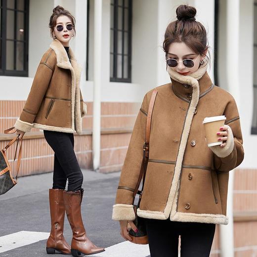 皮毛一体外套女冬2023新款小个子仿羊羔毛鹿皮绒美拉德机车服上衣 商品图1