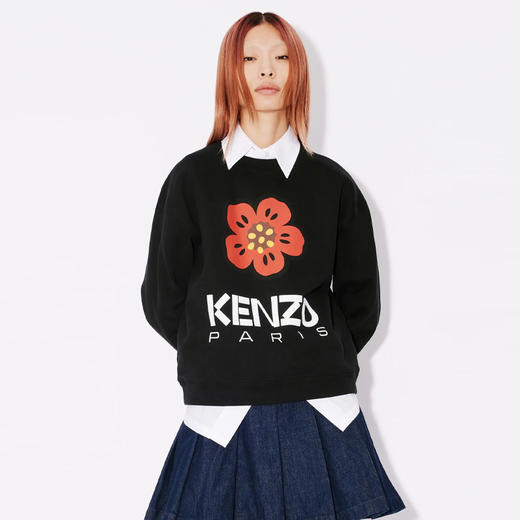 【一】KENZO 高田贤三 女士棉质大海棠花徽标印花长袖卫衣 黑色 FD52 SW036 4ME 99J 商品图1