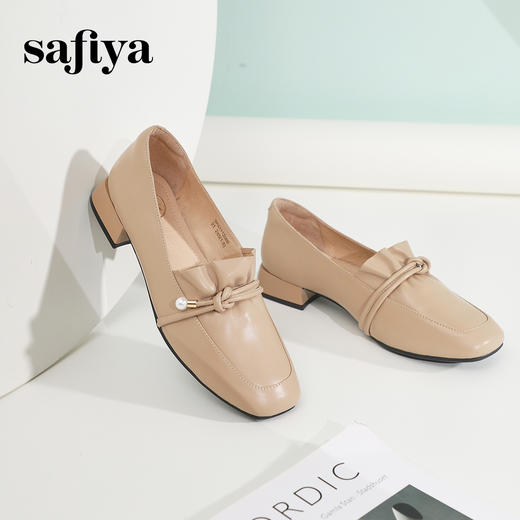 Safiya/索菲娅2024春季法式温柔风方头褶皱真皮浅口通勤单鞋 SF41112066 商品图1