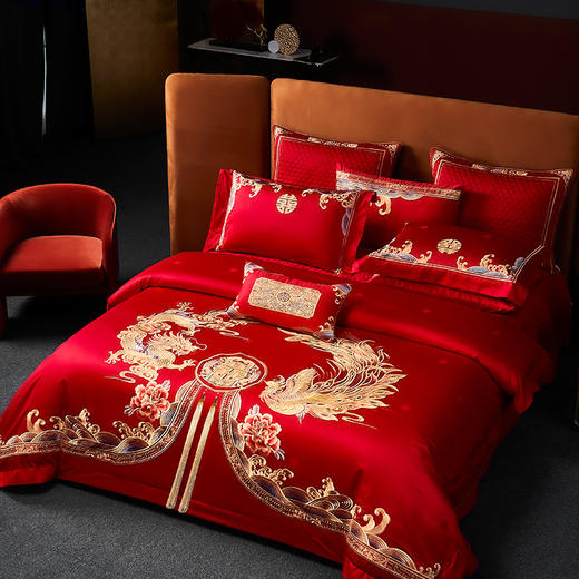 自然醒160支长绒棉提花尊享系列婚庆多件套中式传统婚庆全棉床单四件套龙凤床盖被套床上用品GDS 商品图3
