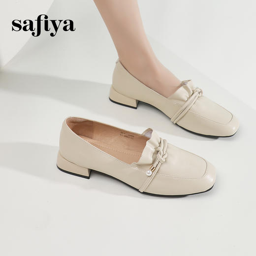 Safiya/索菲娅2024春季法式温柔风方头褶皱真皮浅口通勤单鞋 SF41112066 商品图8