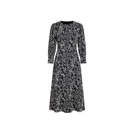 HeyDress黑白印花连衣裙女春季法式复古收腰艺术感长袖气质裙子 商品图4