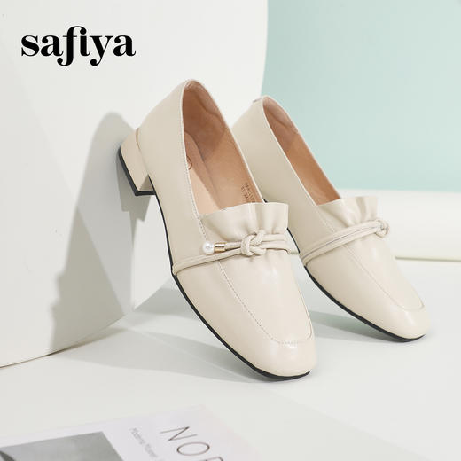 Safiya/索菲娅2024春季法式温柔风方头褶皱真皮浅口通勤单鞋 SF41112066 商品图3