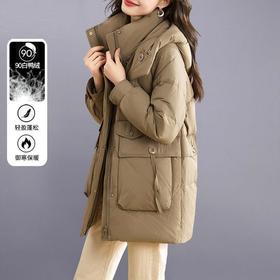 羽绒服女冬季中长版2023年新款小个子气质时尚加厚保暖白鸭绒外套