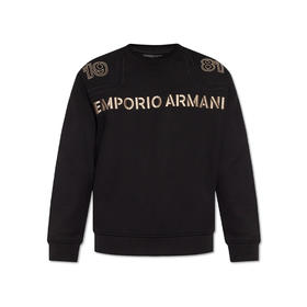 EMPORIO ARMANI 阿玛尼 男士字母徽标刺绣卫衣 黑色 6R1ME3 1JWPZ 0999