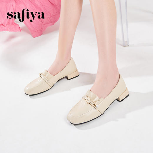 Safiya/索菲娅2024春季法式温柔风方头褶皱真皮浅口通勤单鞋 SF41112066 商品图0